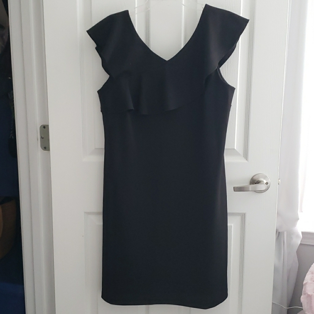NWOT Black Dress with Ruffle Shoulder